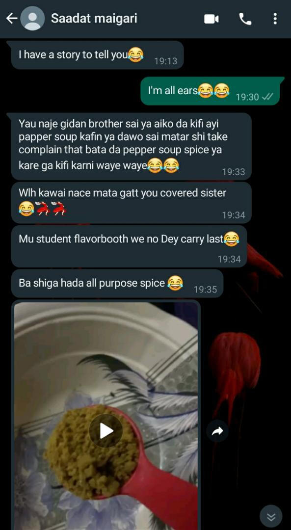 My favourite student saadat confidently came to her sisters rescue with my spice blends when her husband unexpectedly asked for fish pepper soup.You have zero tension when you're a student of flavorbooth